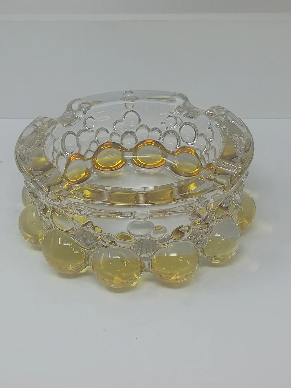 70's Vintage Hobnail Ashtray with Honey Yellow Accents
